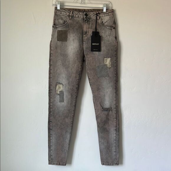 Maryley‎ Patchwork Skinny Jeans Gray Made in Italy Size 27 NWT - Picture 1 of 4